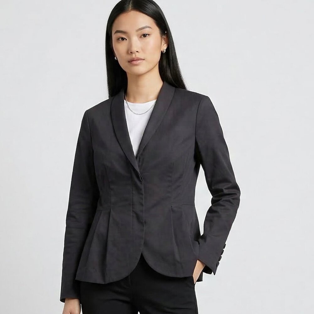 Eileen Fisher Zip-front Silk Lined Peplum Blazer Size S